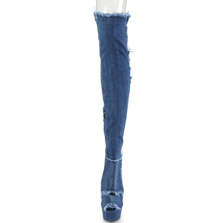 High Heels Pleaser | Pleaser Overknee Stiefel Delight-3030 Jeans-Blau