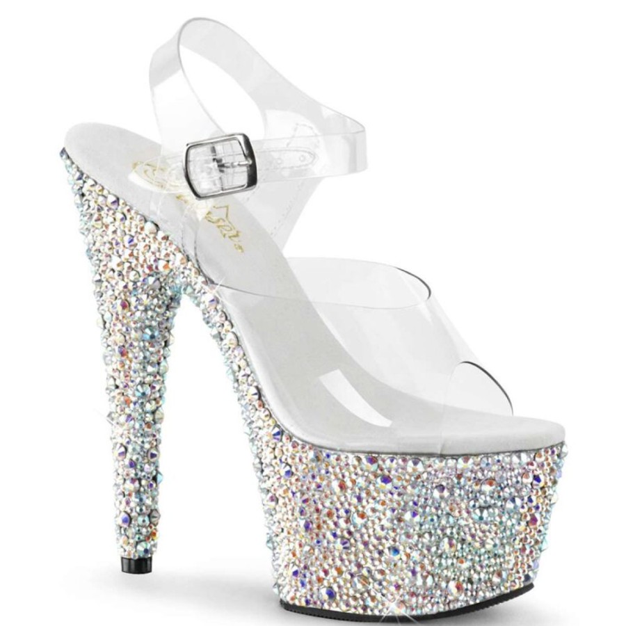 High Heels Pleaser | Pleaser Sandalette Bejeweled-708Ms Transparent Silber Strass