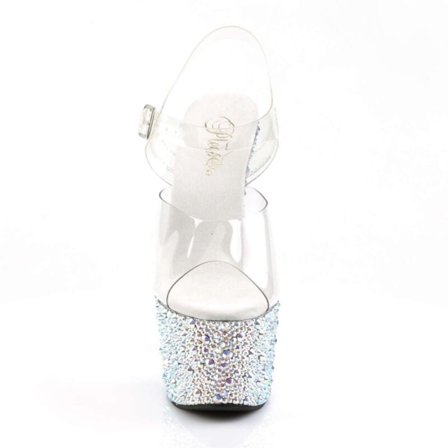 High Heels Pleaser | Pleaser Sandalette Bejeweled-708Ms Transparent Silber Strass