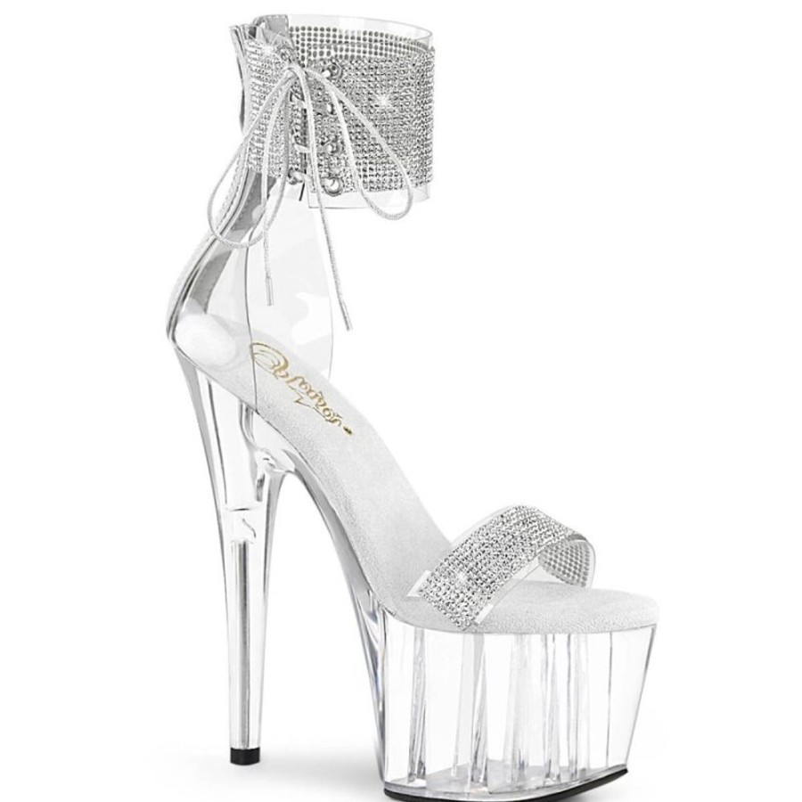 High Heels Pleaser | Pleaser Adore-727Rs Plateau Sandaletten Strass Transparent Silber