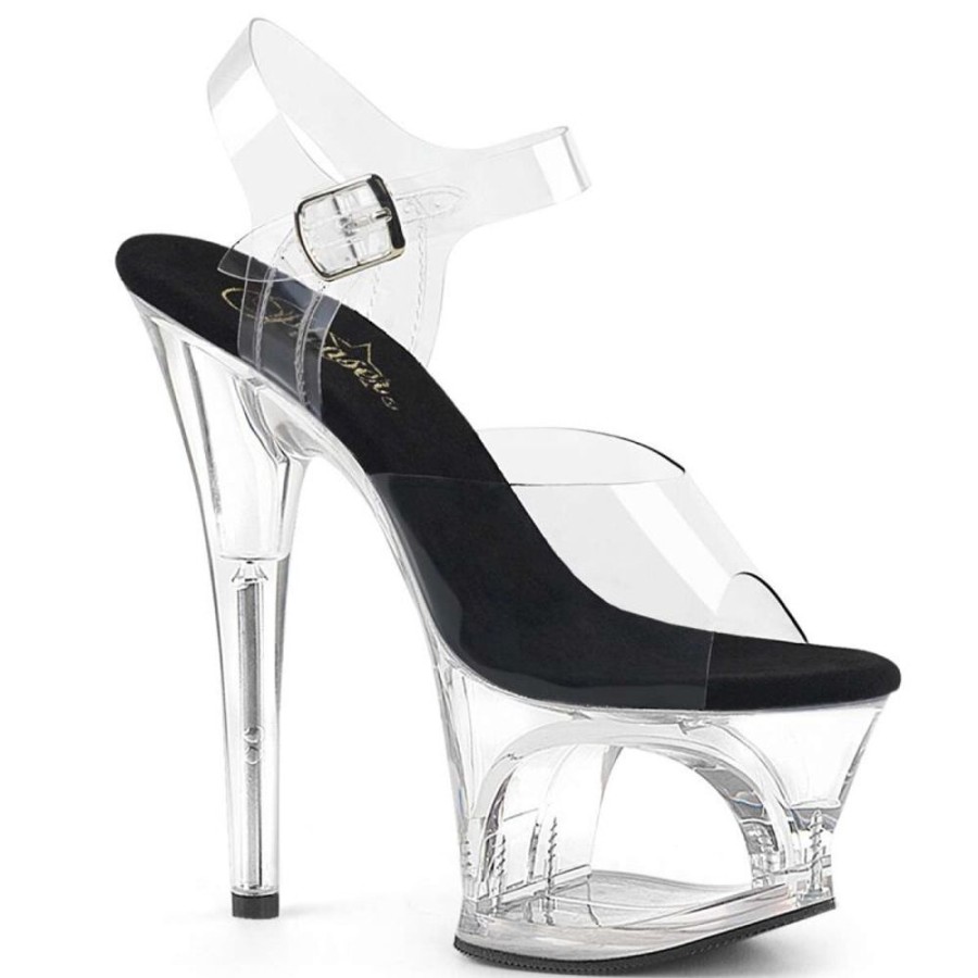 High Heels Pleaser | Pleaser Sandalette Moon-708 Transparent Schwarz