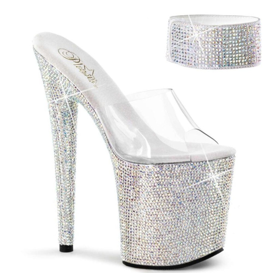 High Heels Pleaser | Pleaser Pantolette Bejeweled-812Rs Transparent Silber Strass