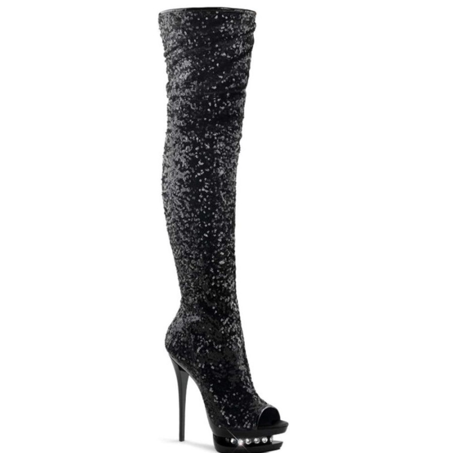 High Heels Pleaser | Pleaser Overknee Stiefel Blondie-R-3011 Schwarz