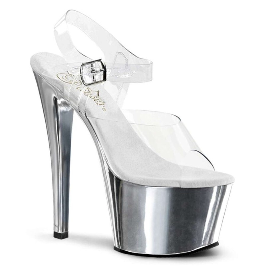 High Heels Pleaser | Pleaser Sandalette Sky-308 Transparent Silber Chrom