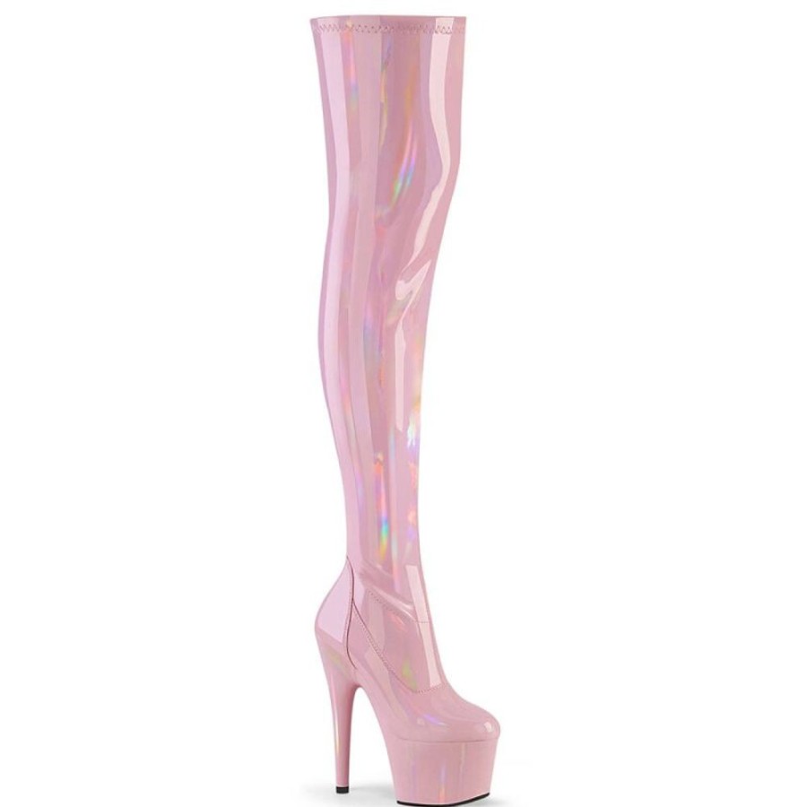 High Heels Pleaser | Pleaser Adore-3000Hwr Plateau Overknee Stiefel Holo Rosa