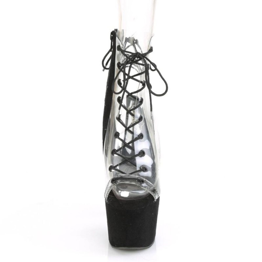 High Heels Pleaser | Pleaser Adore-700-30Fs Plateau Stiefeletten Kunstliches Wildleder Transparent Schwarz