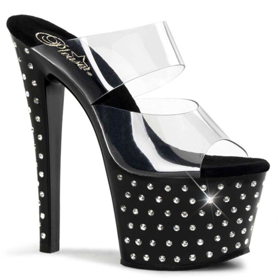 High Heels Pleaser | Pleaser Pantolette Stardust-702 Transparent Schwarz