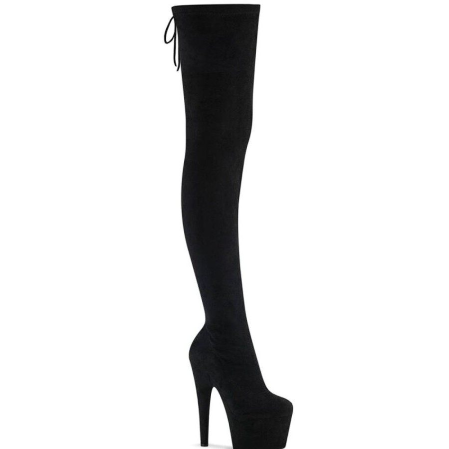 High Heels Pleaser | Pleaser Adore-3008 Plateau Overknee Stiefel Kunstliches Wildleder Schwarz