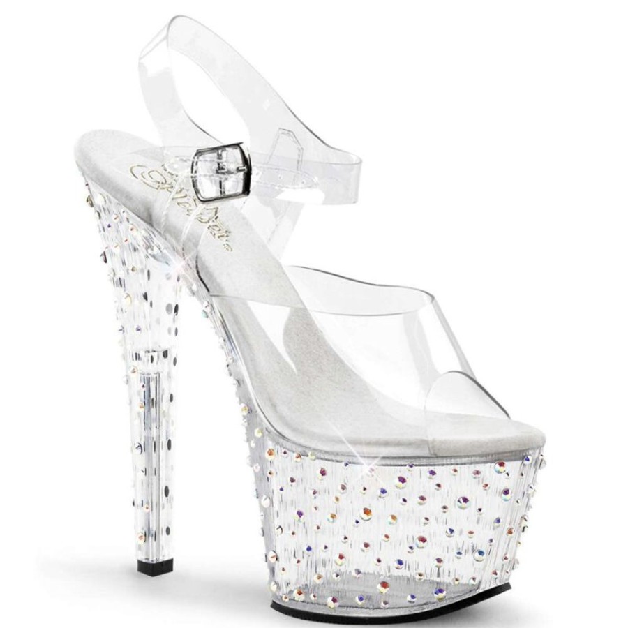 High Heels Pleaser | Pleaser Sandalette Stardance-708 Transparent Silber Strass