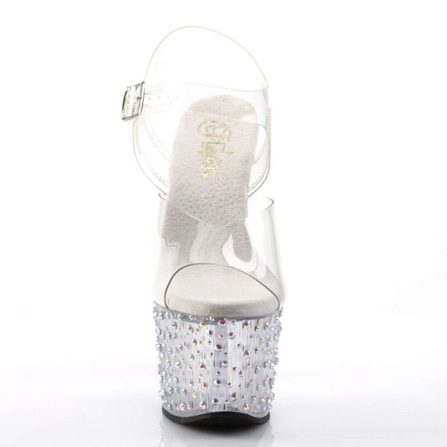 High Heels Pleaser | Pleaser Sandalette Stardance-708 Transparent Silber Strass