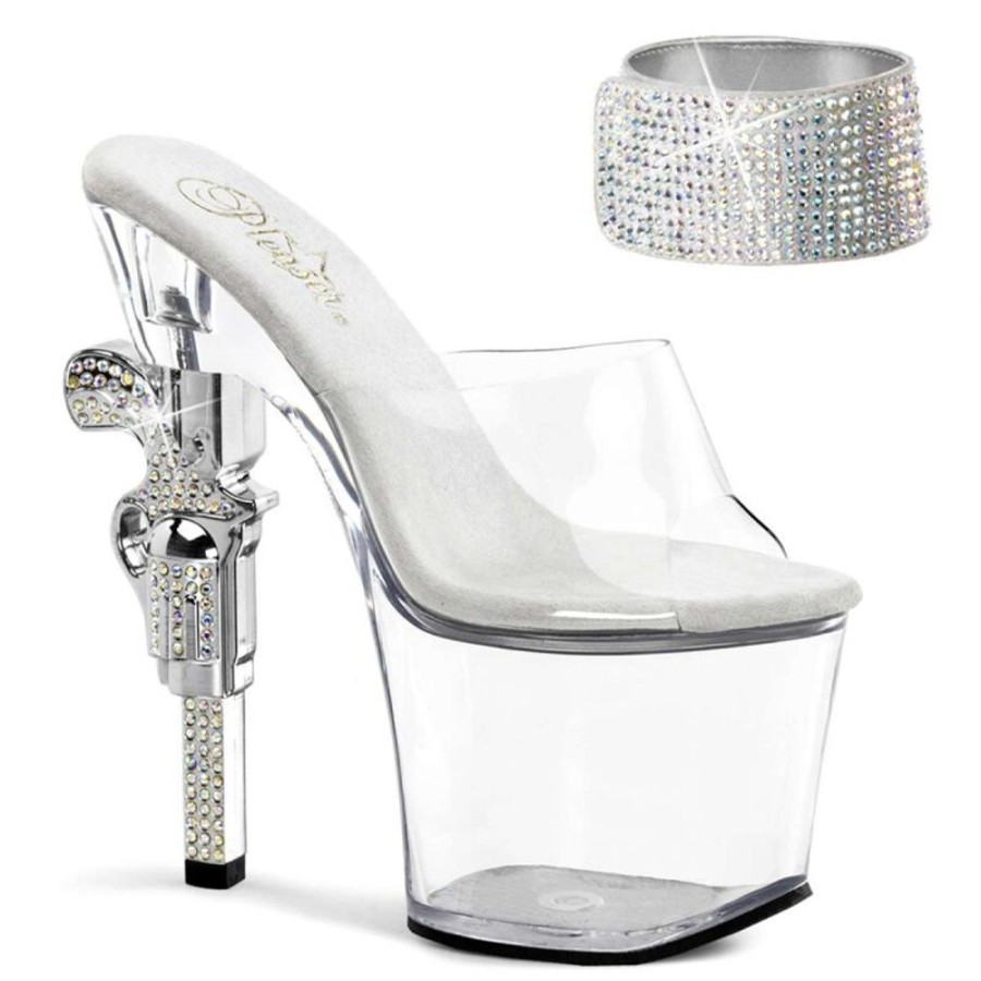 High Heels Pleaser | Pleaser Pantolette Revolver-712 Transparent Silber