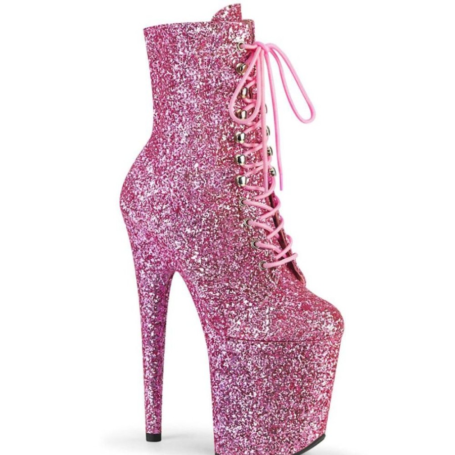 High Heels Pleaser | Pleaser Flamingo-1020Gwr Plateau Stiefeletten Glitter Rosa