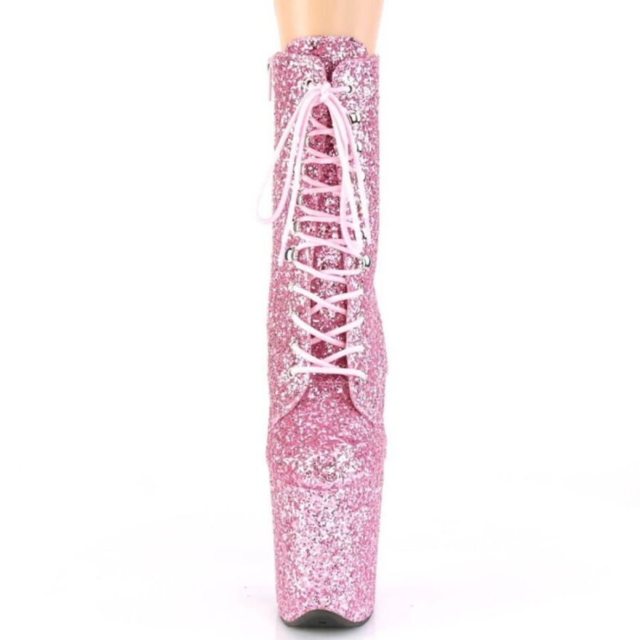 High Heels Pleaser | Pleaser Flamingo-1020Gwr Plateau Stiefeletten Glitter Rosa