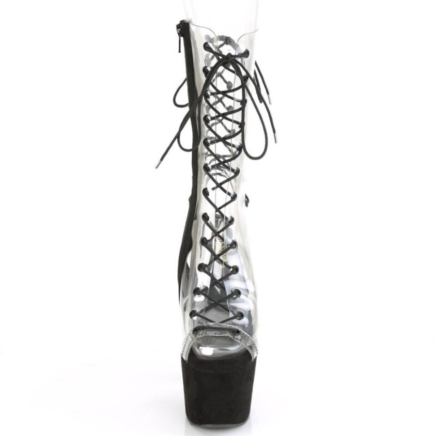 High Heels Pleaser | Pleaser Adore-700-60Fs Plateau Stiefeletten Kunstliches Wildleder Transparent Schwarz