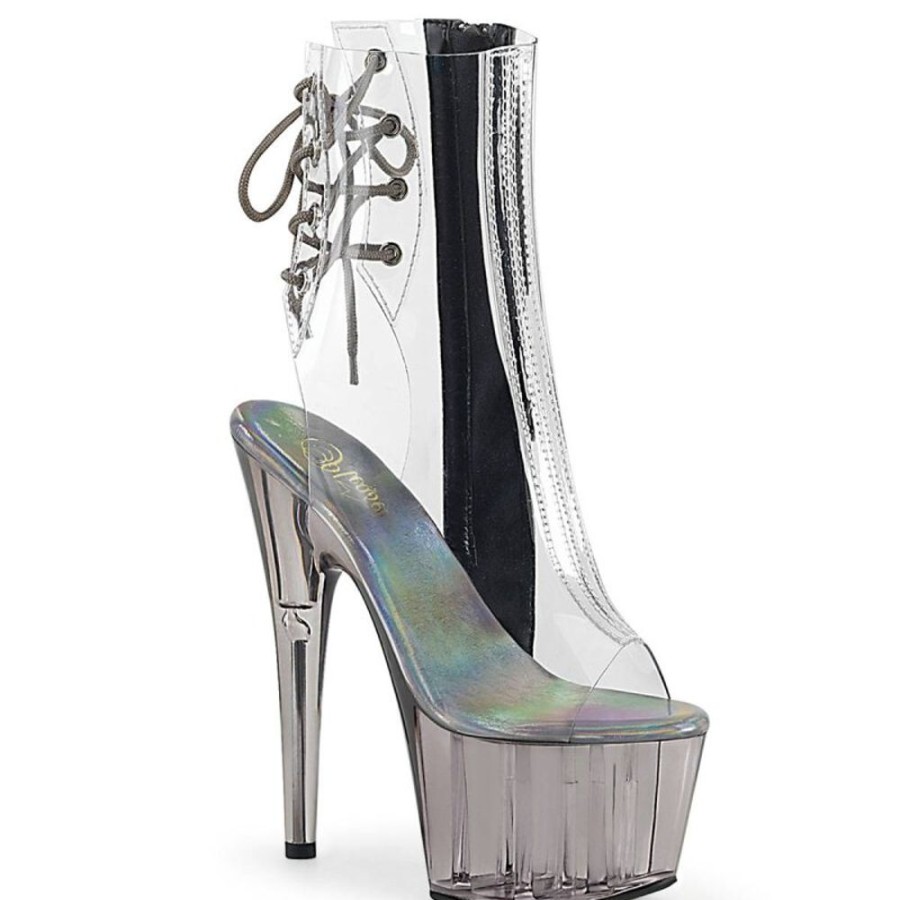 High Heels Pleaser | Pleaser Adore-1018Ct Plateau Stiefeletten Rauch Transparent