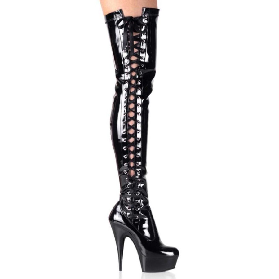 High Heels Pleaser | Pleaser Overknee Stiefel Delight-3050 Schwarz