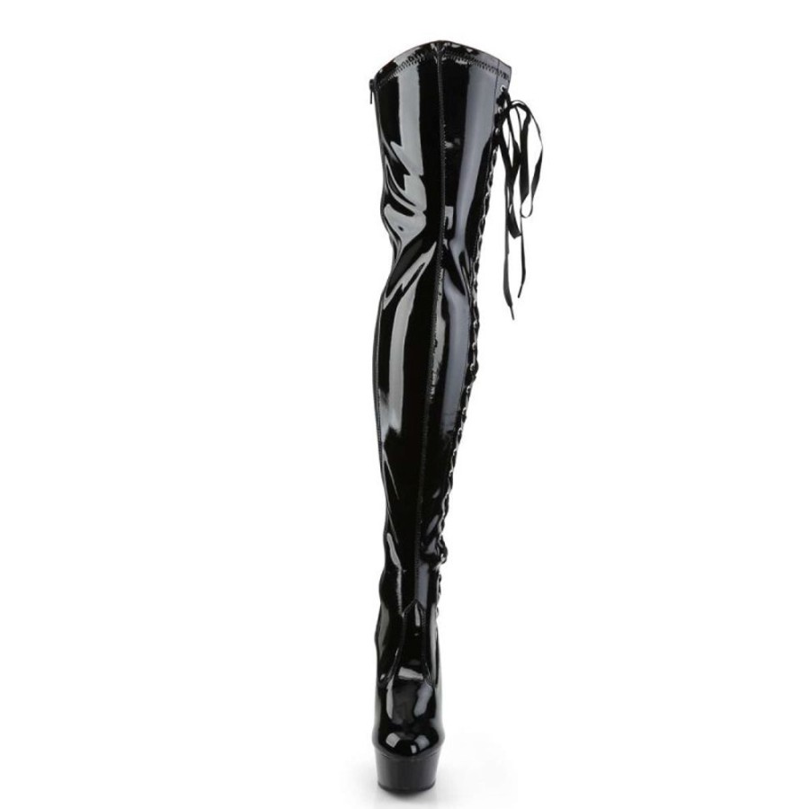 High Heels Pleaser | Pleaser Overknee Stiefel Delight-3050 Schwarz