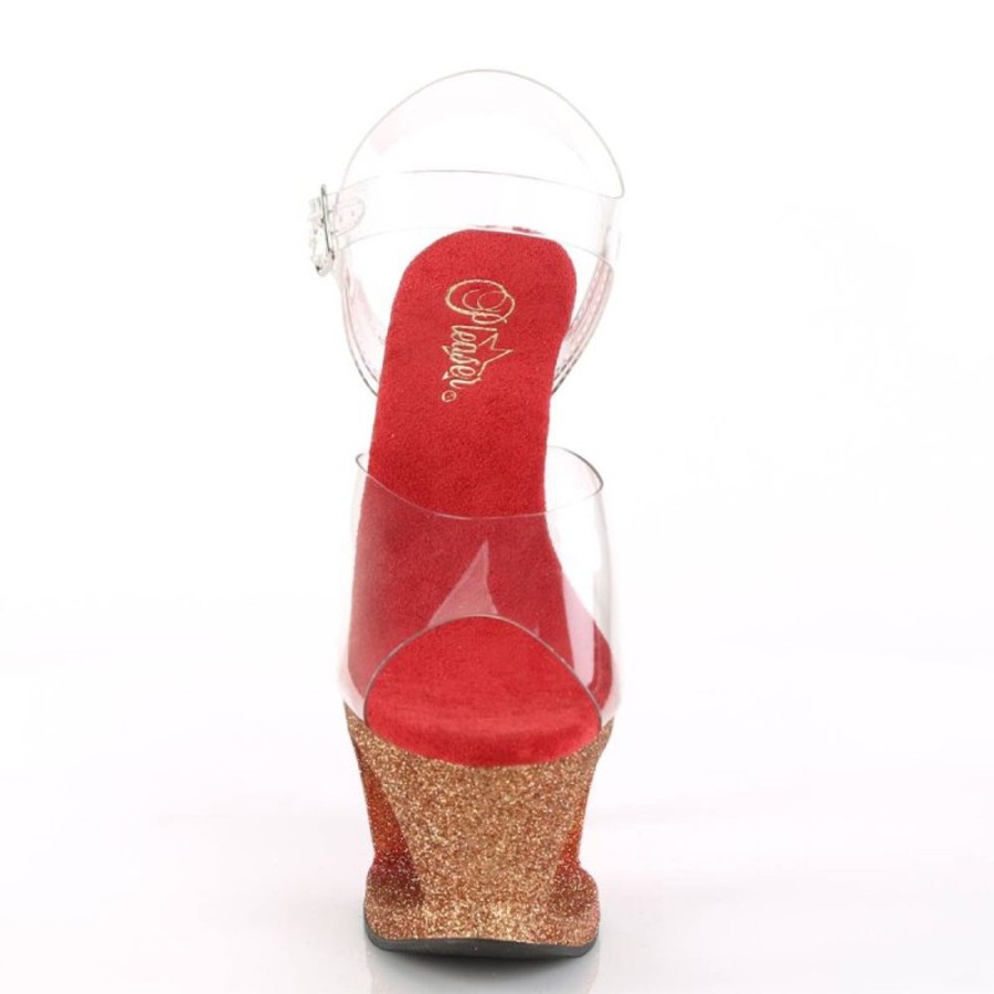 High Heels Pleaser | Pleaser Moon-708Ombre Plateau Sandaletten Transparent Rose-Gold