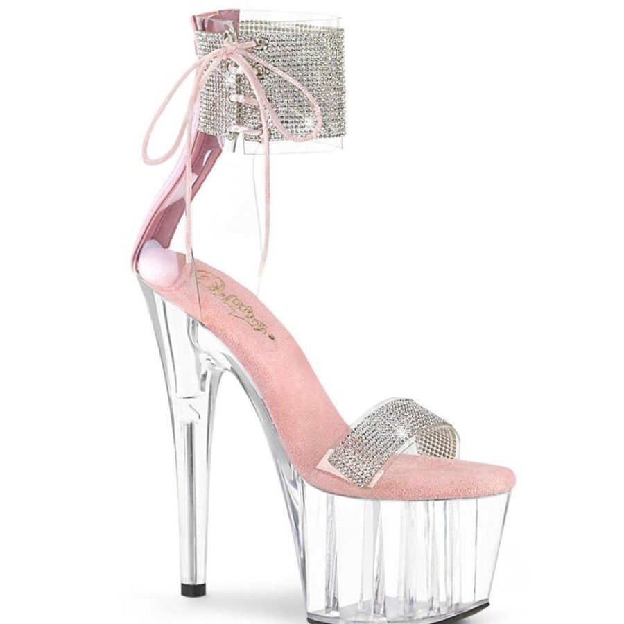 High Heels Pleaser | Pleaser Adore-727Rs Plateau Sandaletten Strass Transparent Rosa