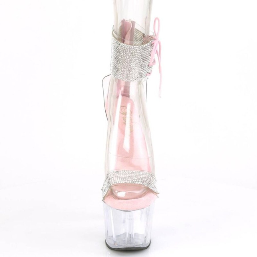 High Heels Pleaser | Pleaser Adore-727Rs Plateau Sandaletten Strass Transparent Rosa