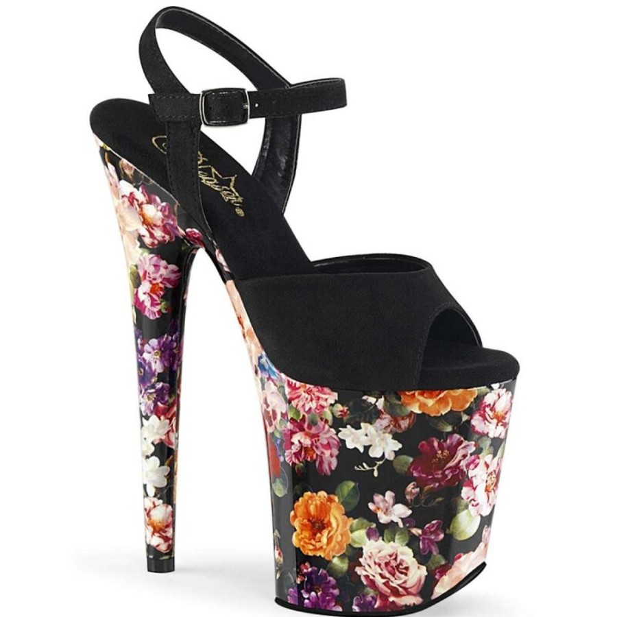 High Heels Pleaser | Pleaser Sandalette Flamingo-809Wr Schwarz Flower