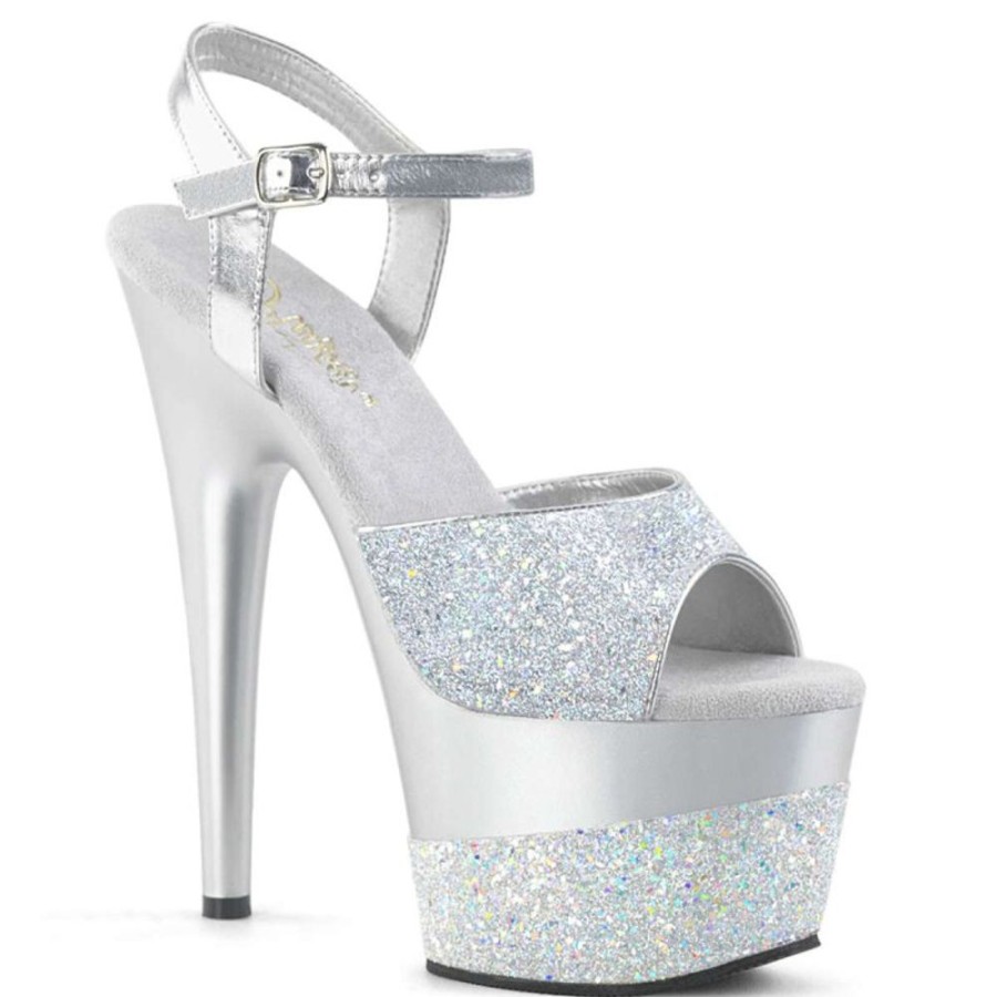 High Heels Pleaser | Pleaser Sandalette Adore-709-2G Silber Multi Glitter