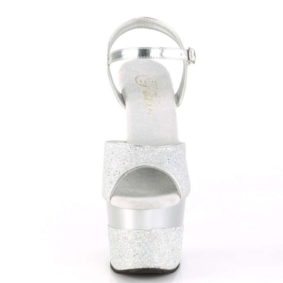 High Heels Pleaser | Pleaser Sandalette Adore-709-2G Silber Multi Glitter