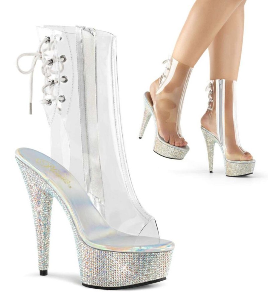 High Heels Pleaser | Pleaser Stiefelette Bejeweled-1018Dm-6 Transparent Silber Strass