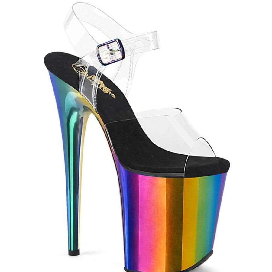 High Heels Pleaser | Pleaser Flamingo-808Rc Plateau Sandaletten Chrom Transparent Bunt