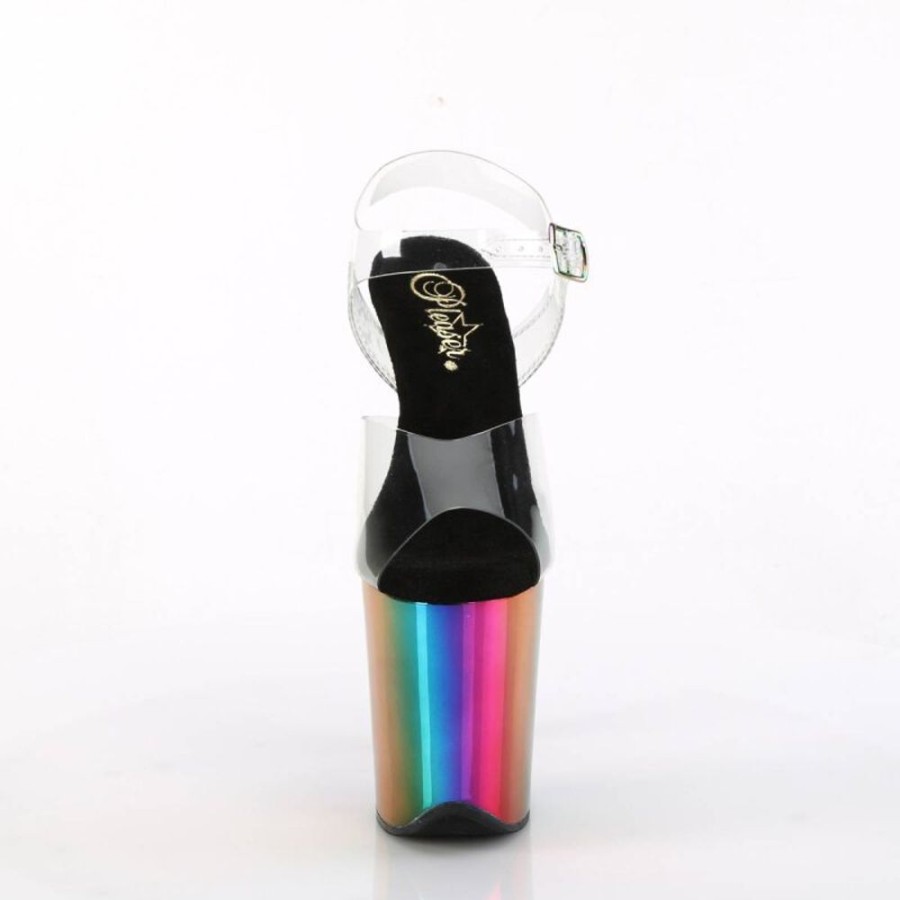 High Heels Pleaser | Pleaser Flamingo-808Rc Plateau Sandaletten Chrom Transparent Bunt