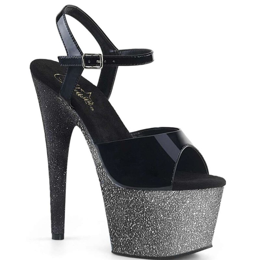 High Heels Pleaser | Pleaser Sandalette Adore-709Ombre Schwarz Silber-Schwarz Multi Glitter