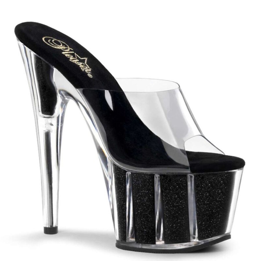 High Heels Pleaser | Pleaser Pantolette Adore-701G Transparent Schwarz