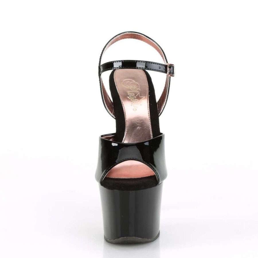 High Heels Pleaser | Pleaser Sandalette Sky-309Tt Schwarz Rose-Gold Chrom