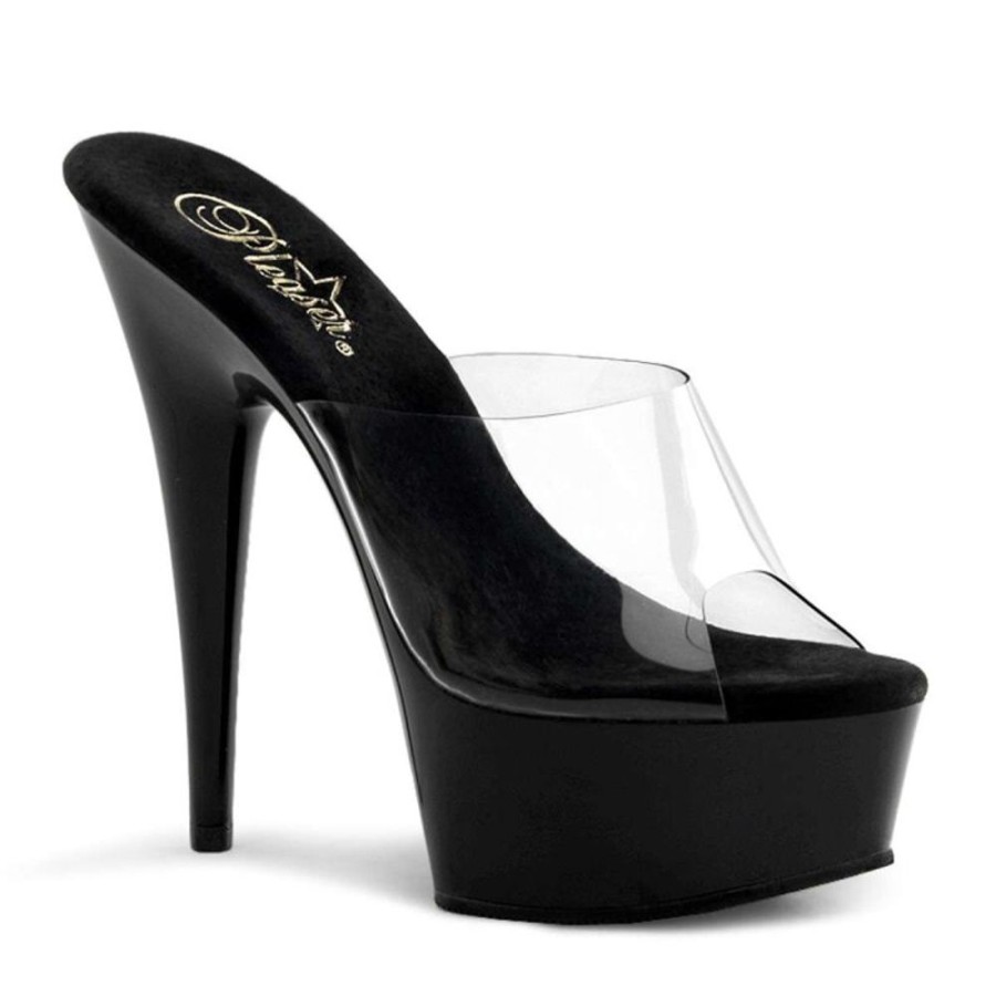 High Heels Pleaser | Pleaser Pantolette Delight-601 Transparent Schwarz