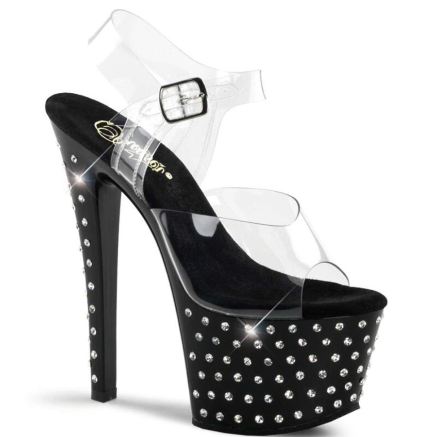 High Heels Pleaser | Pleaser Sandalette Stardust-708 Transparent Schwarz