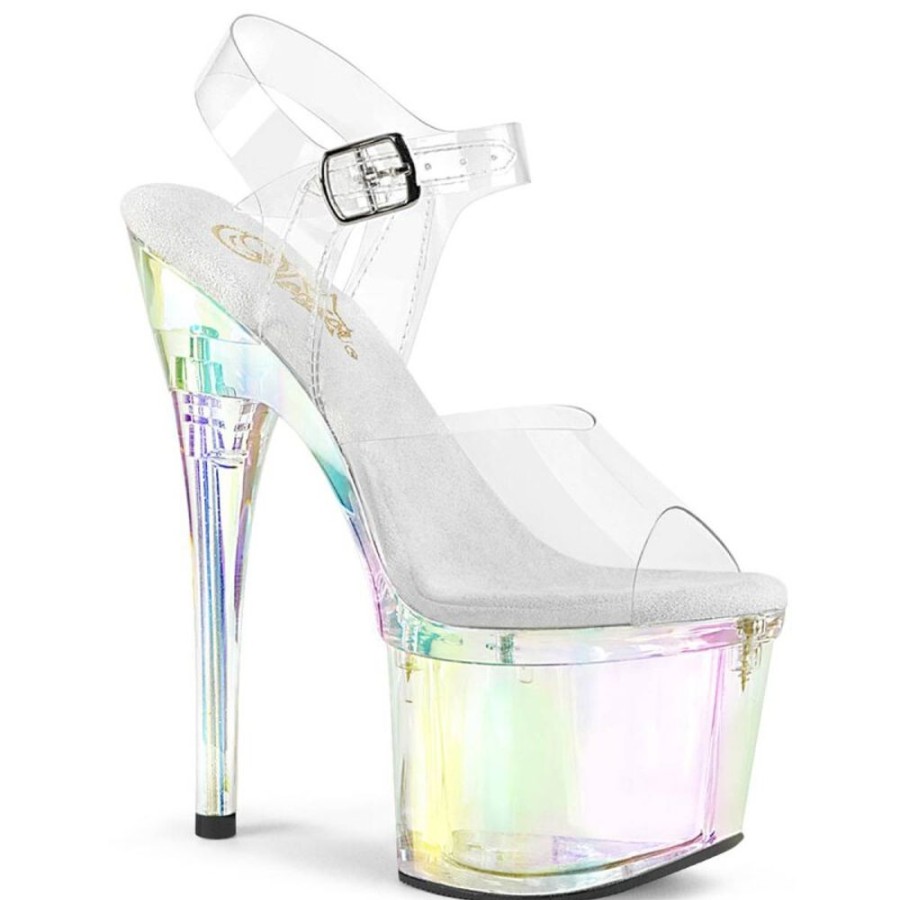 High Heels Pleaser | Pleaser Esteem-708Rbp Plateau Sandaletten Holo Transparent Bunt