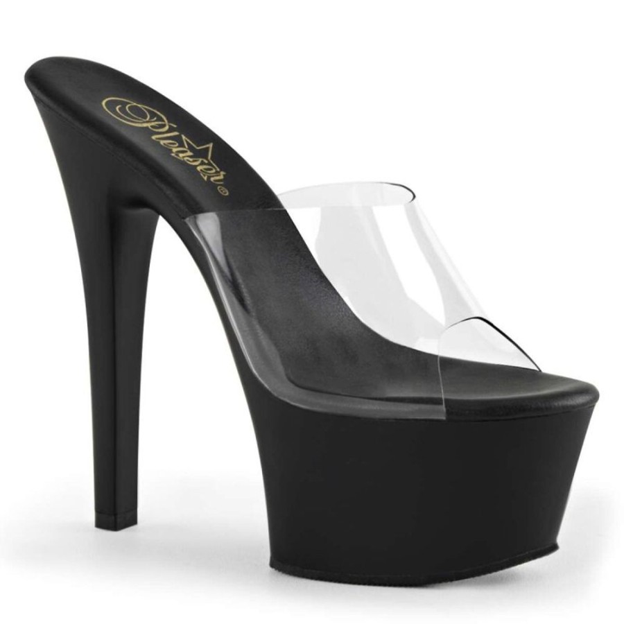 High Heels Pleaser | Pleaser Pantolette Aspire-601 Transparent Schwarz Strass