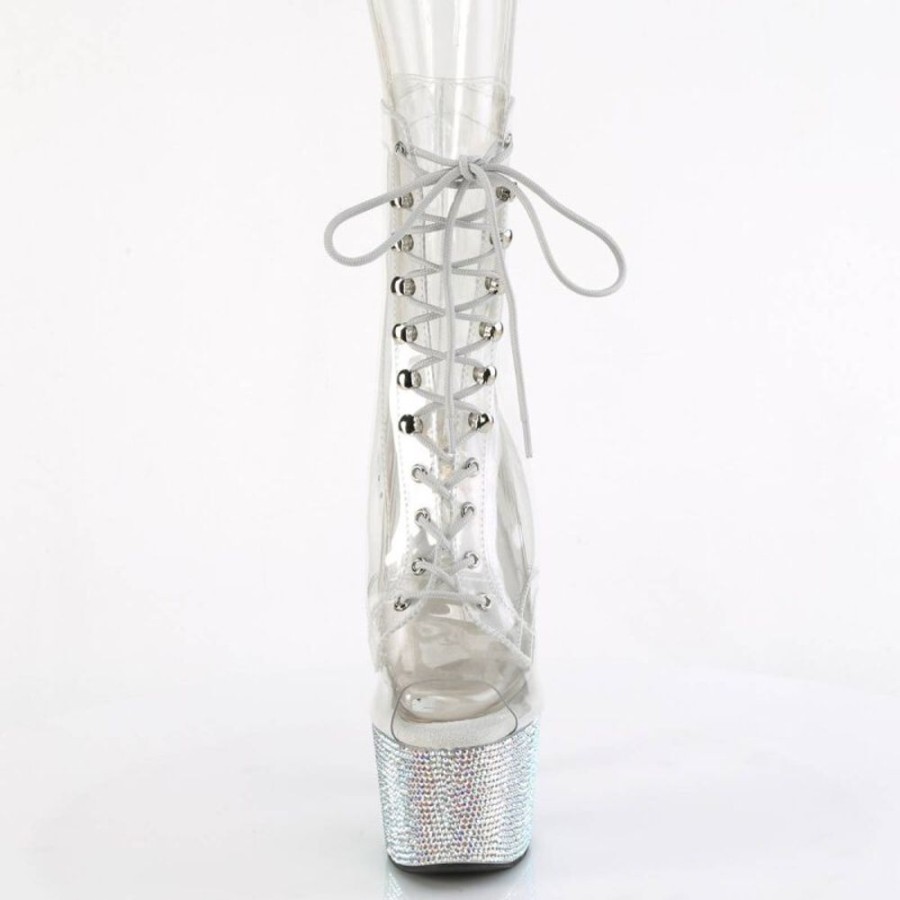 High Heels Pleaser | Pleaser Bejeweled-1021C-7 Plateau Stiefeletten Strass Transparent Silber