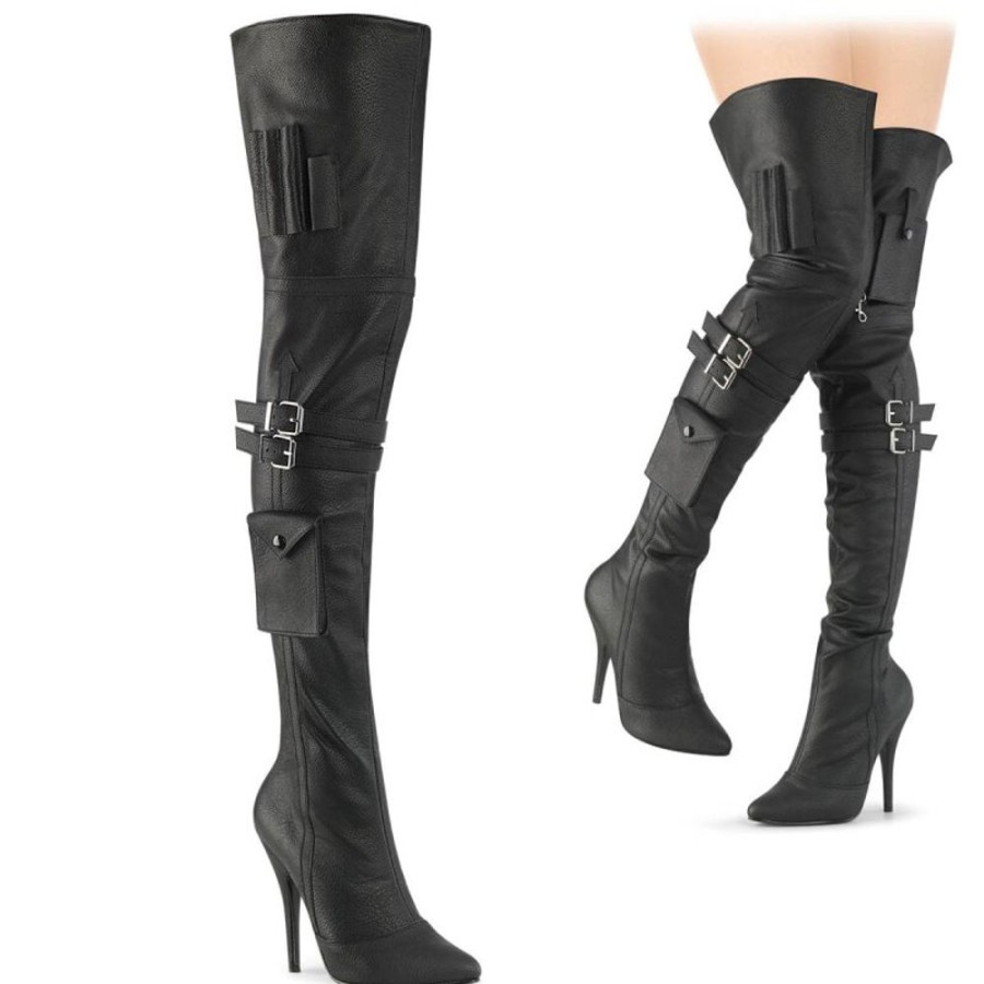 High Heels Pleaser | Pleaser Seduce-3019 Overknee Stiefel Kunstleder Schwarz