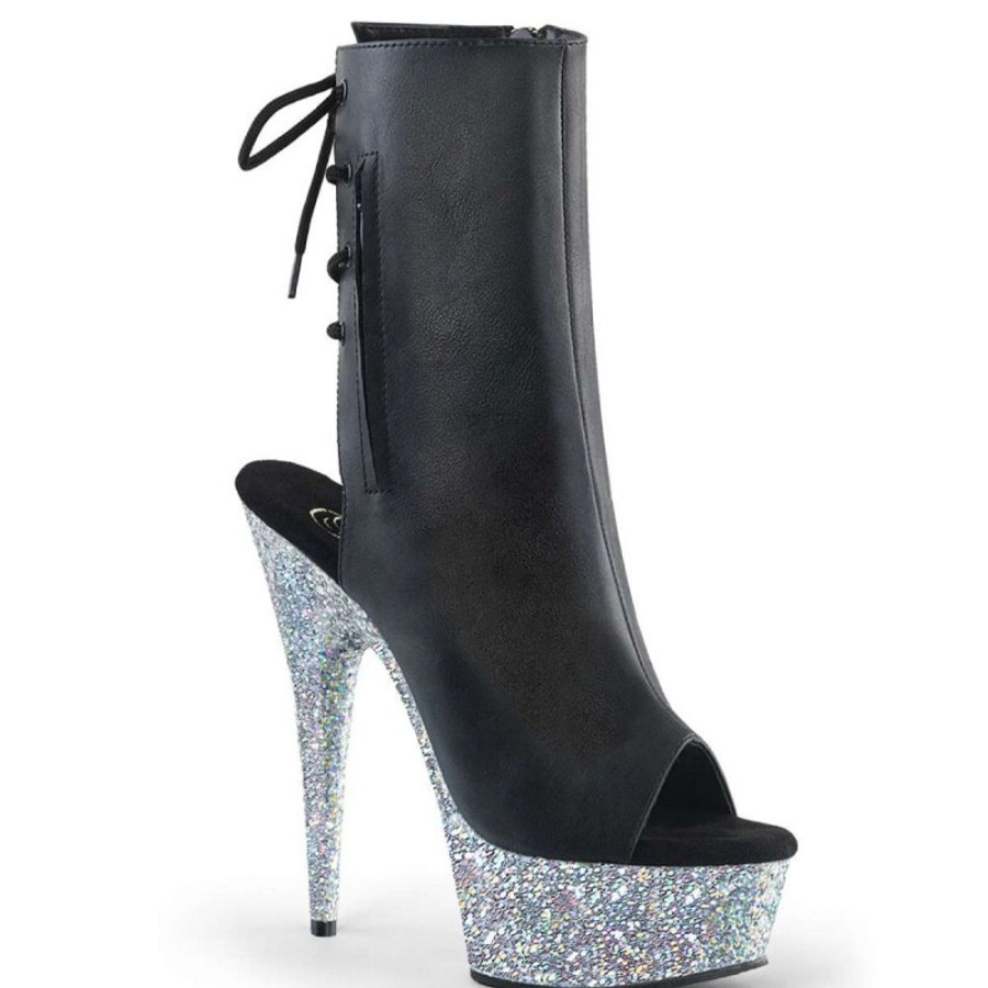 High Heels Pleaser | Pleaser Stiefelette Delight-1018Lg Schwarz Silber Multi Glitter