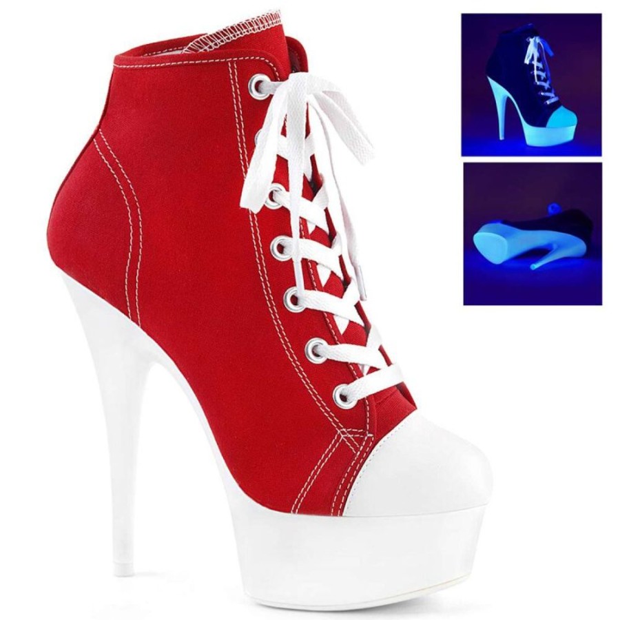 High Heels Pleaser | Pleaser Stiefelette Delight-600Sk-02 Rot Neon-Weis