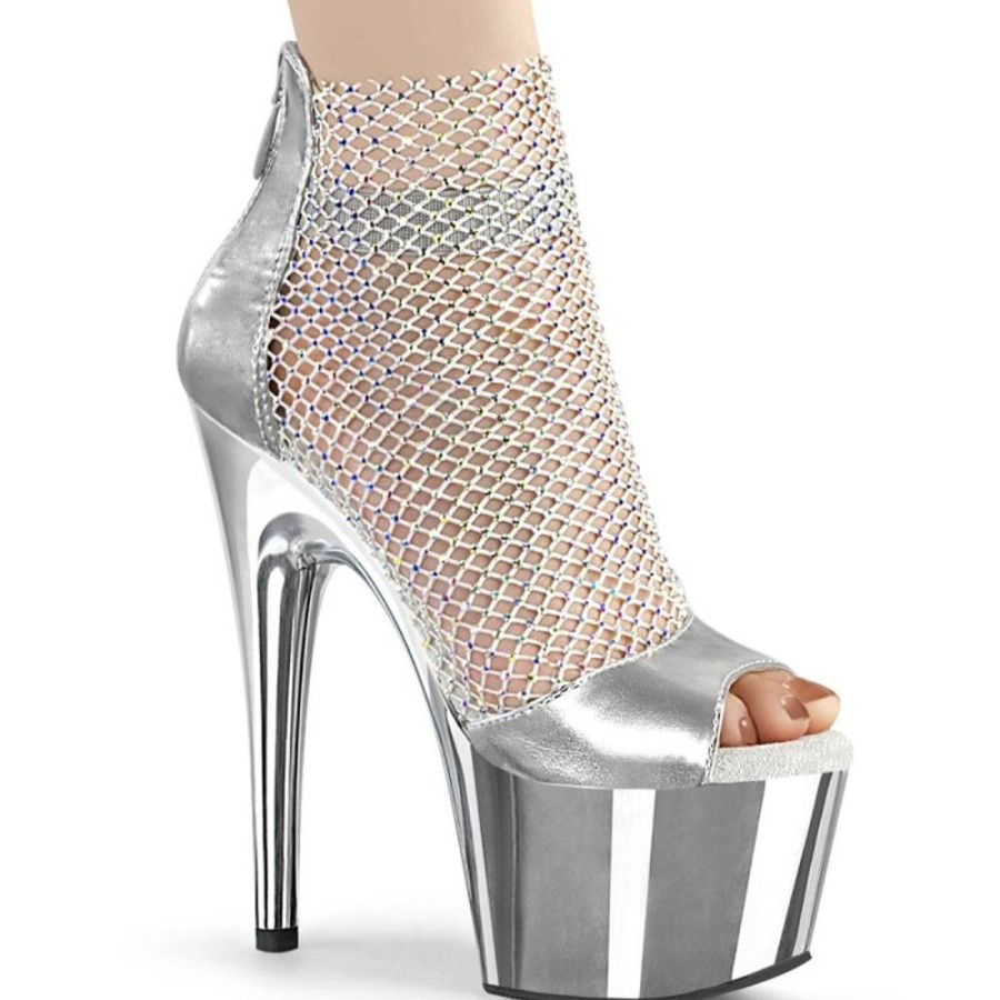 High Heels Pleaser | Pleaser Adore-765Rm Plateau Sandaletten Mesh Chrom Silber