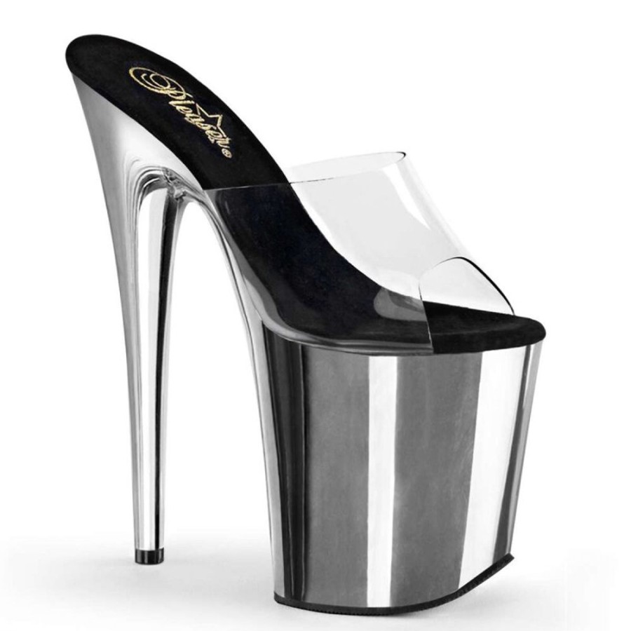 High Heels Pleaser | Pleaser Pantolette Flamingo-801 Transparent Silber Chrom