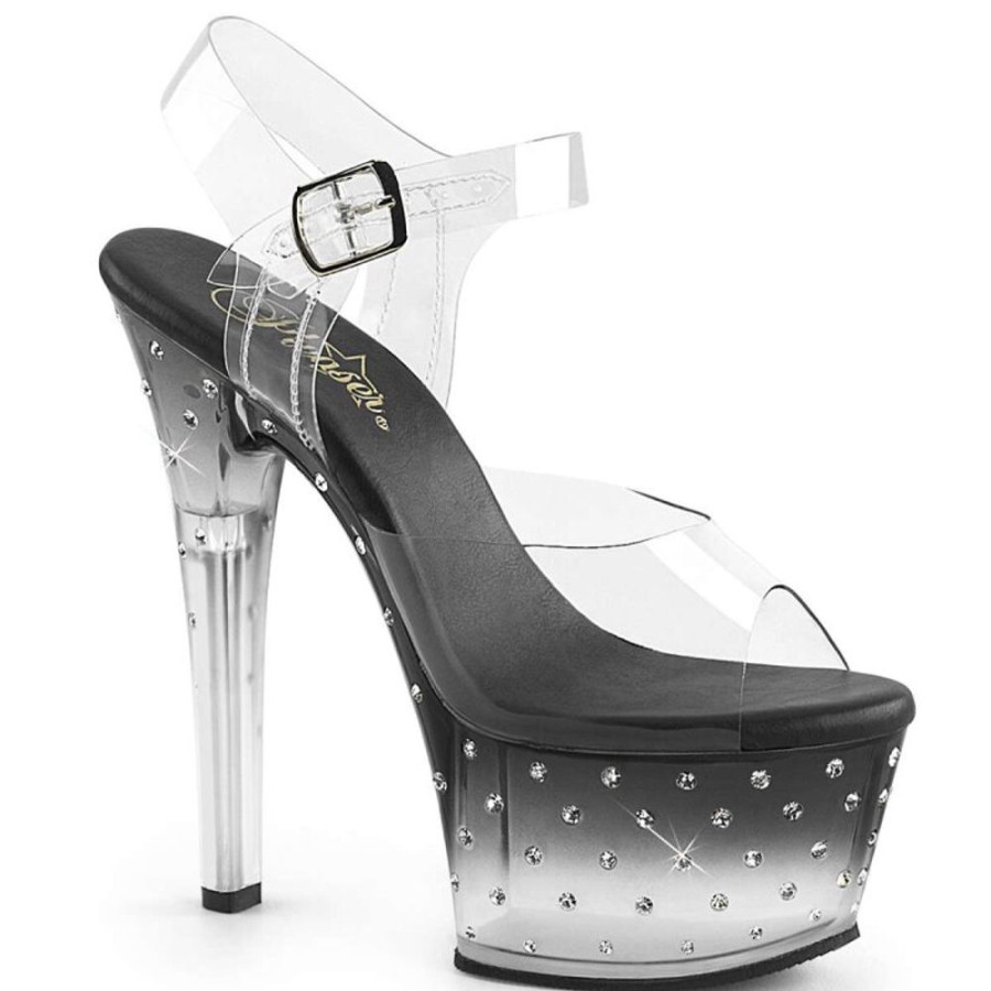 High Heels Pleaser | Pleaser Sandalette Aspire-608Std Transparent Schwarz