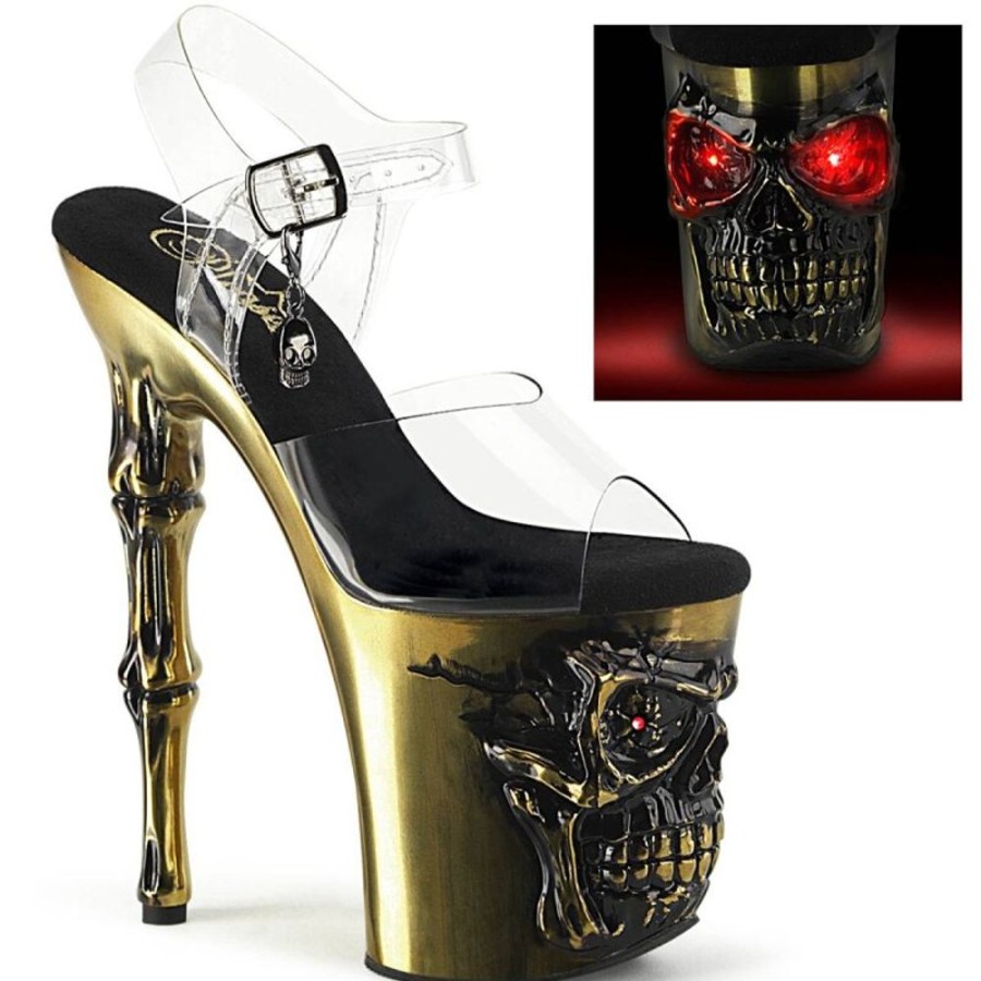 High Heels Pleaser | Pleaser Rapture-808-Lt Plateau Sandaletten Transparent Gold