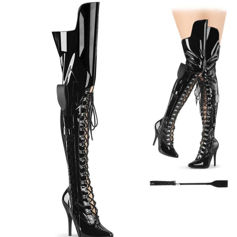 High Heels Pleaser | Pleaser Seduce-3082 Overknee Stiefel Lack Schwarz