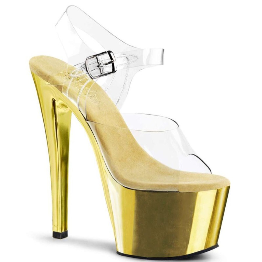 High Heels Pleaser | Pleaser Sandalette Sky-308 Transparent Gold Chrom