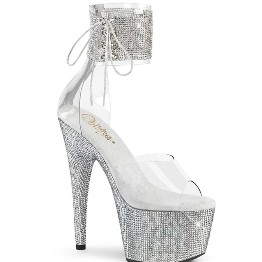 High Heels Pleaser | Pleaser Bejeweled-724Rs Plateau Sandaletten Strass Transparent Silber