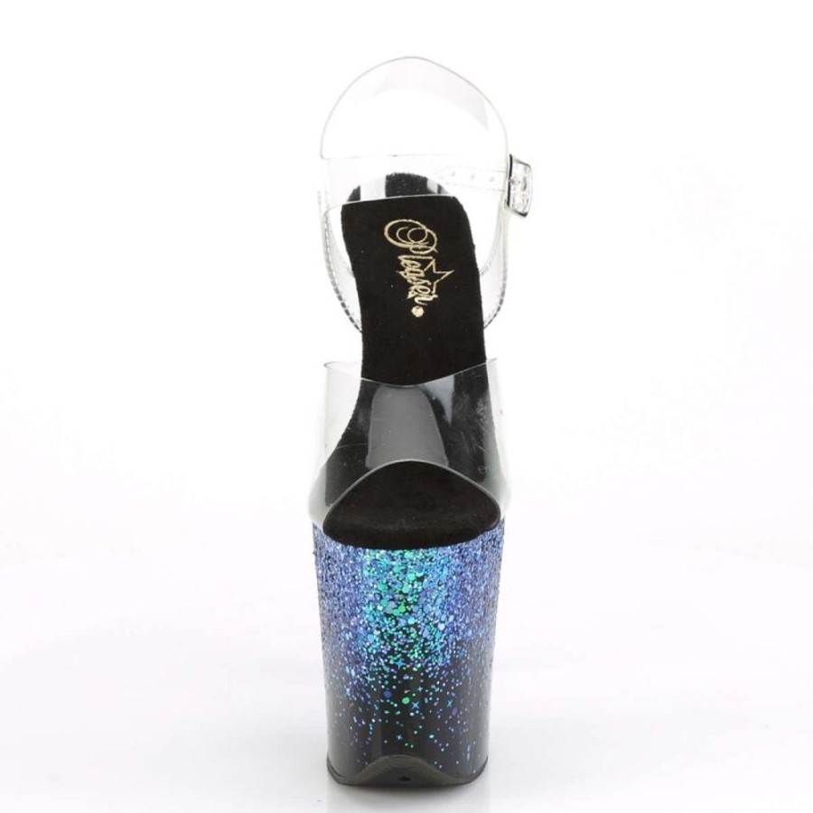 High Heels Pleaser | Pleaser Sandalette Flamingo-808Ss Transparent Schwarz Blau Multi Glitter