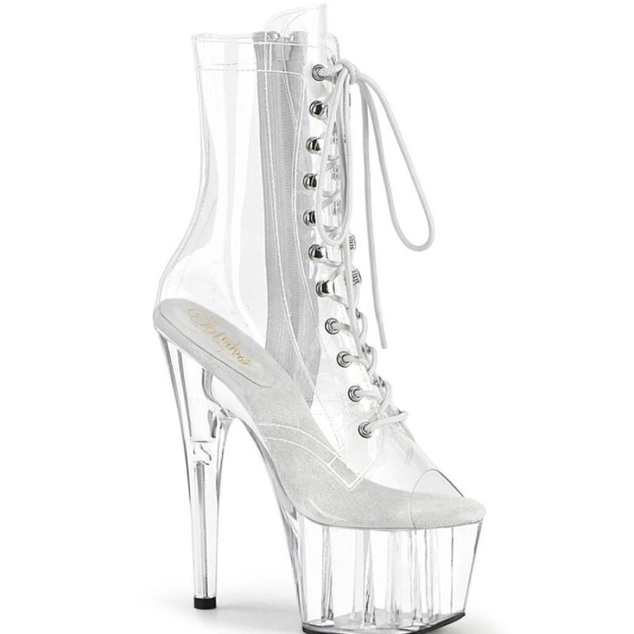 High Heels Pleaser | Pleaser Adore-1021C Plateau Stiefeletten Transparent